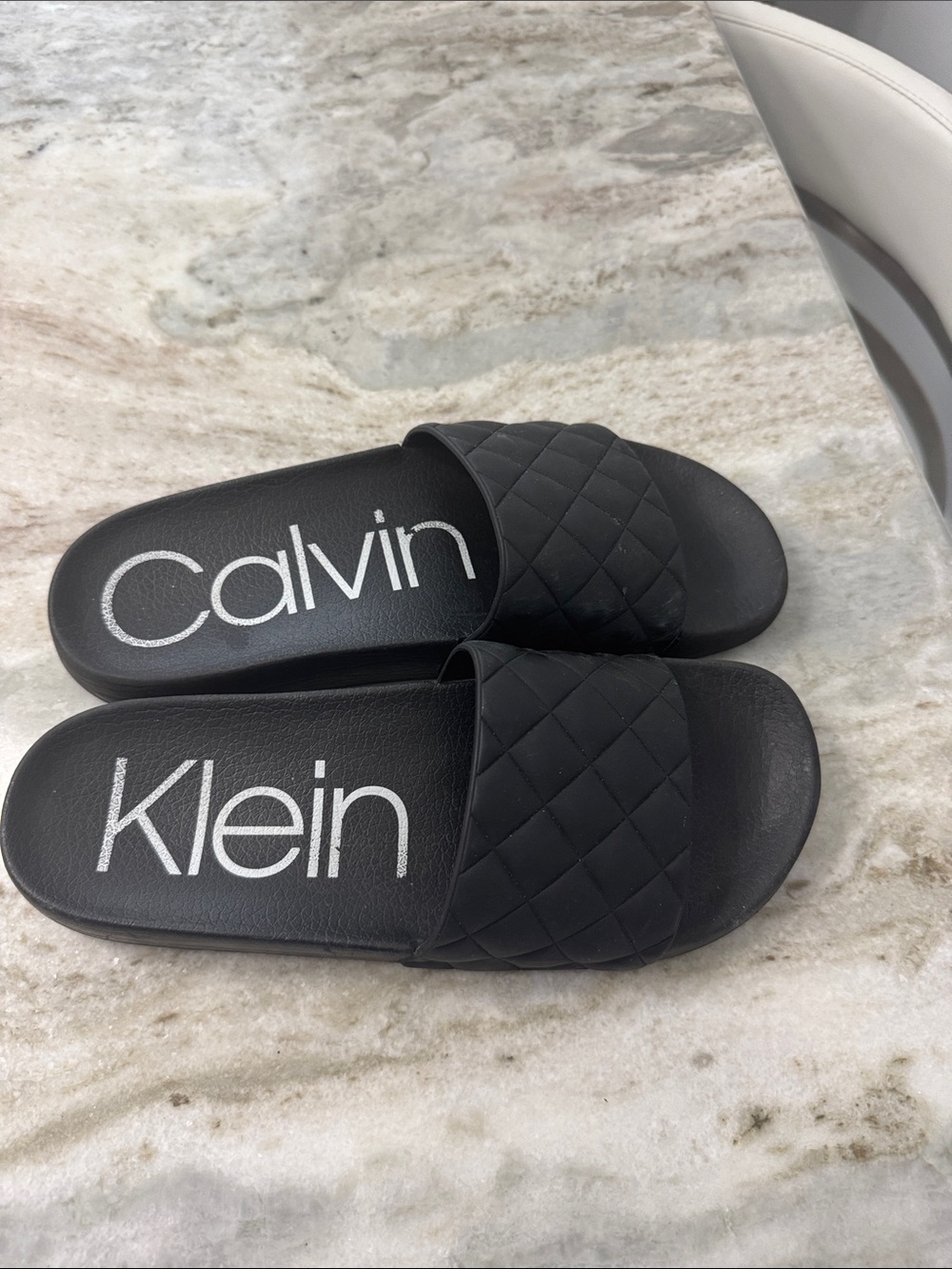 Calvin Klein Black Quilted Logo Slide Sandals
